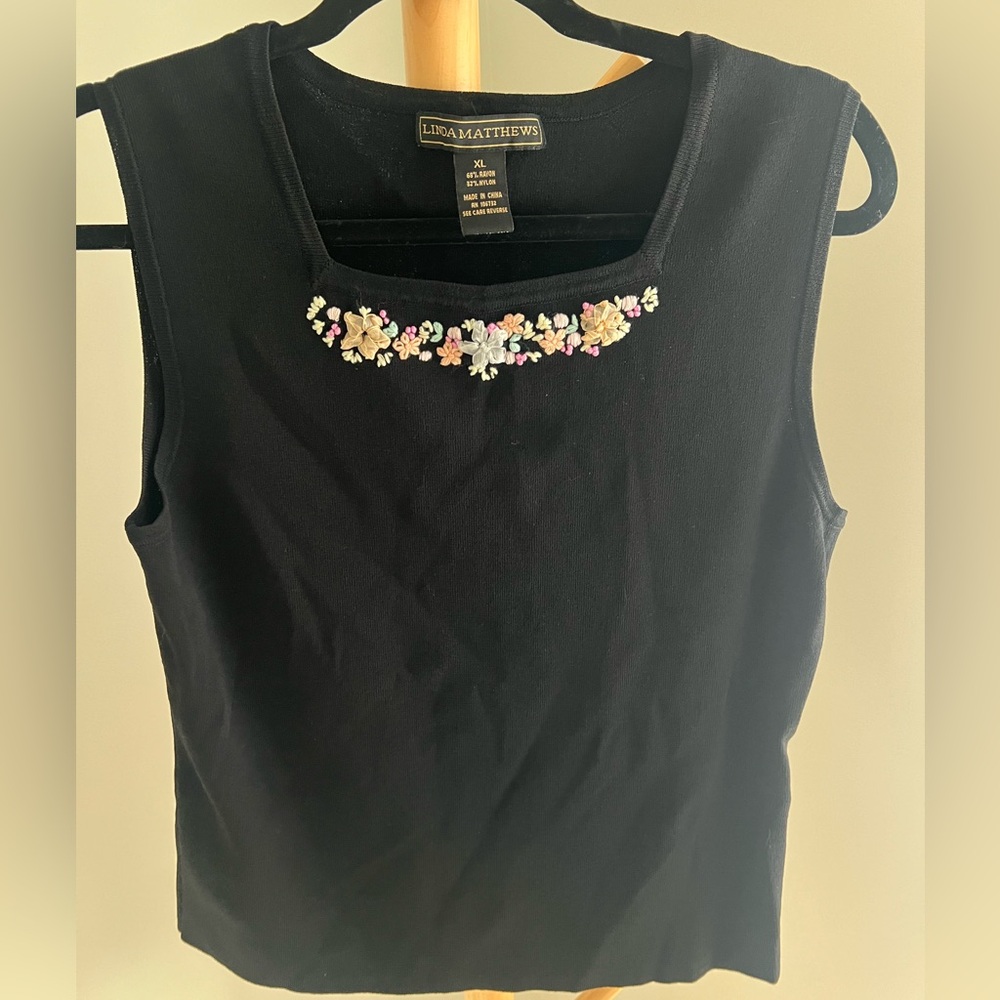 Vintage black tank with coquette neckline
